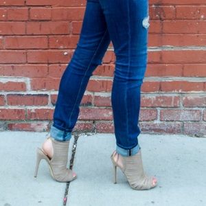 Lace up open toed/open back booties